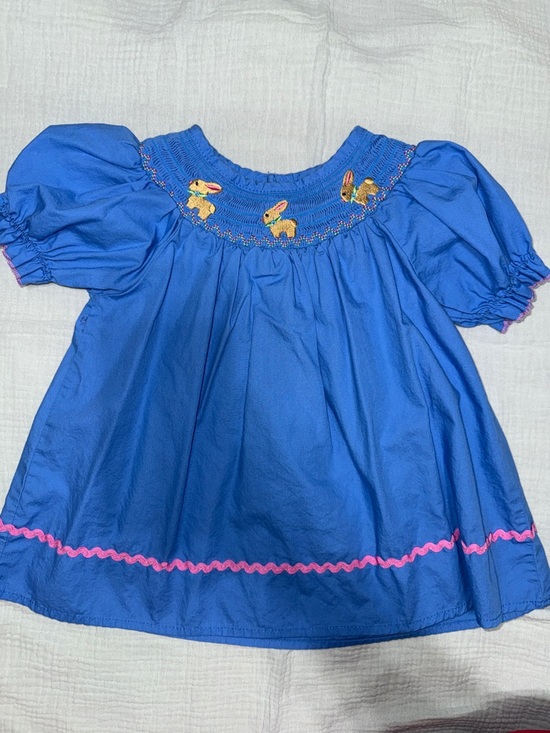 Other - Royal Blue Girls Smocked Top with Bunny Embroidery 3-6M